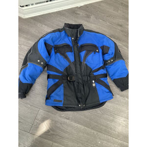 Vtg L Ski-Doo Bombardier Racing Snowmobile Jacket Mens Black Blue RPM Warm Lined